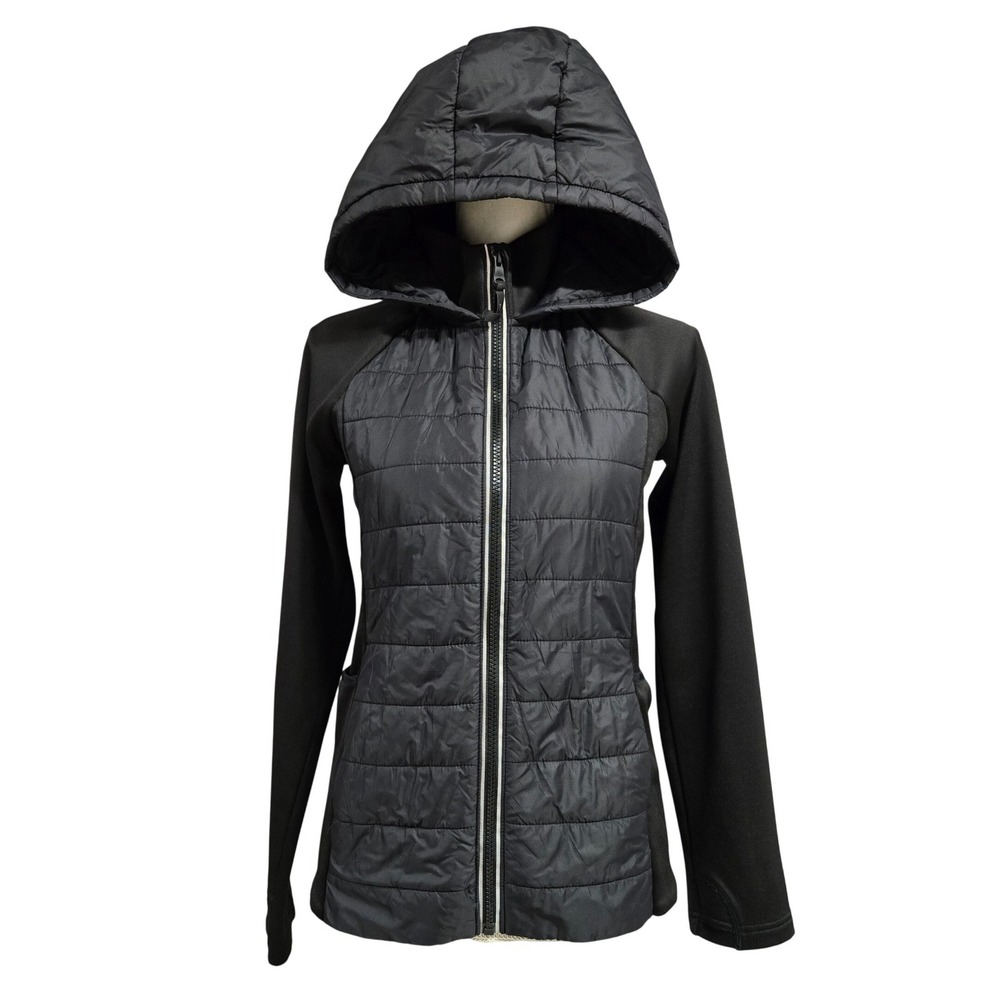 Athleta Girl Seasons of Change Hybrid Jacket Black Puffer Hooded Girls Size XL